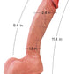 A realistic dildo shown on a white background with overlaid dimension lines and text indicating measurements: 11.4 in total length.