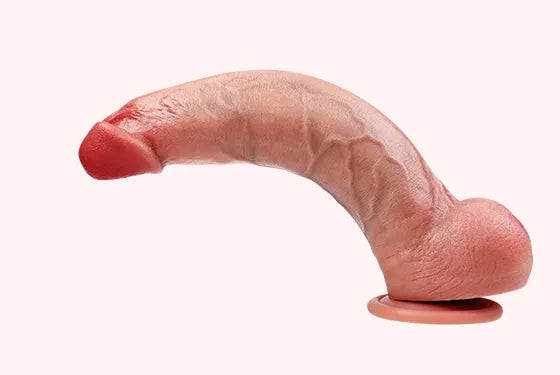 Oppa realistic dildo curved product photo isolated on a soft pink background