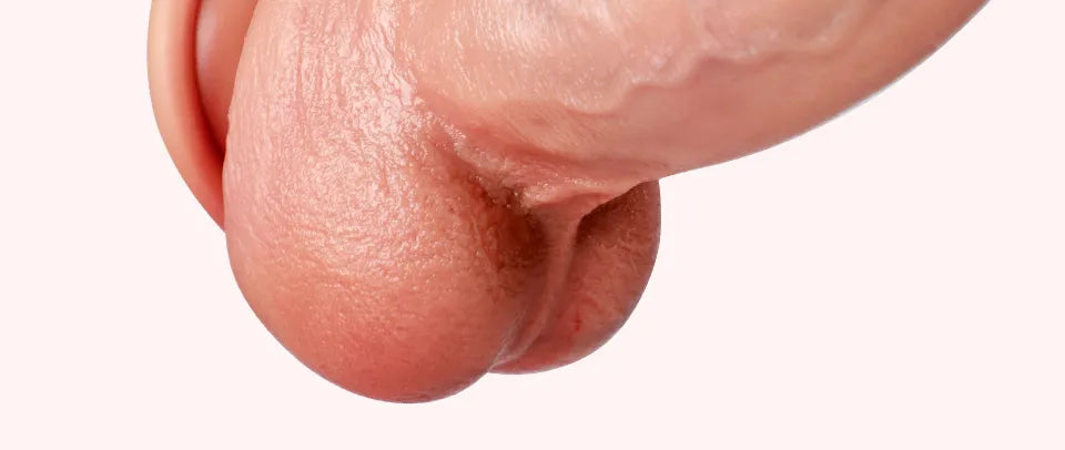 Close-up of Oppa realistic dildo balls detail