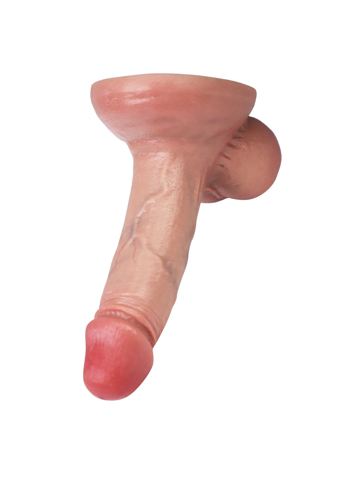 Back angled view of Elon realistic dildo showing balls and curved shaft