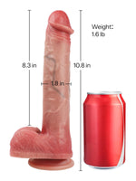 Caesar realistic dildo shown with product dimensions, weight, and a soda can for size comparison.