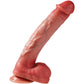 Caesar realistic flesh-toned dildo with a curved textured shaft, red tip, detailed testicles, and suction-cup base.
