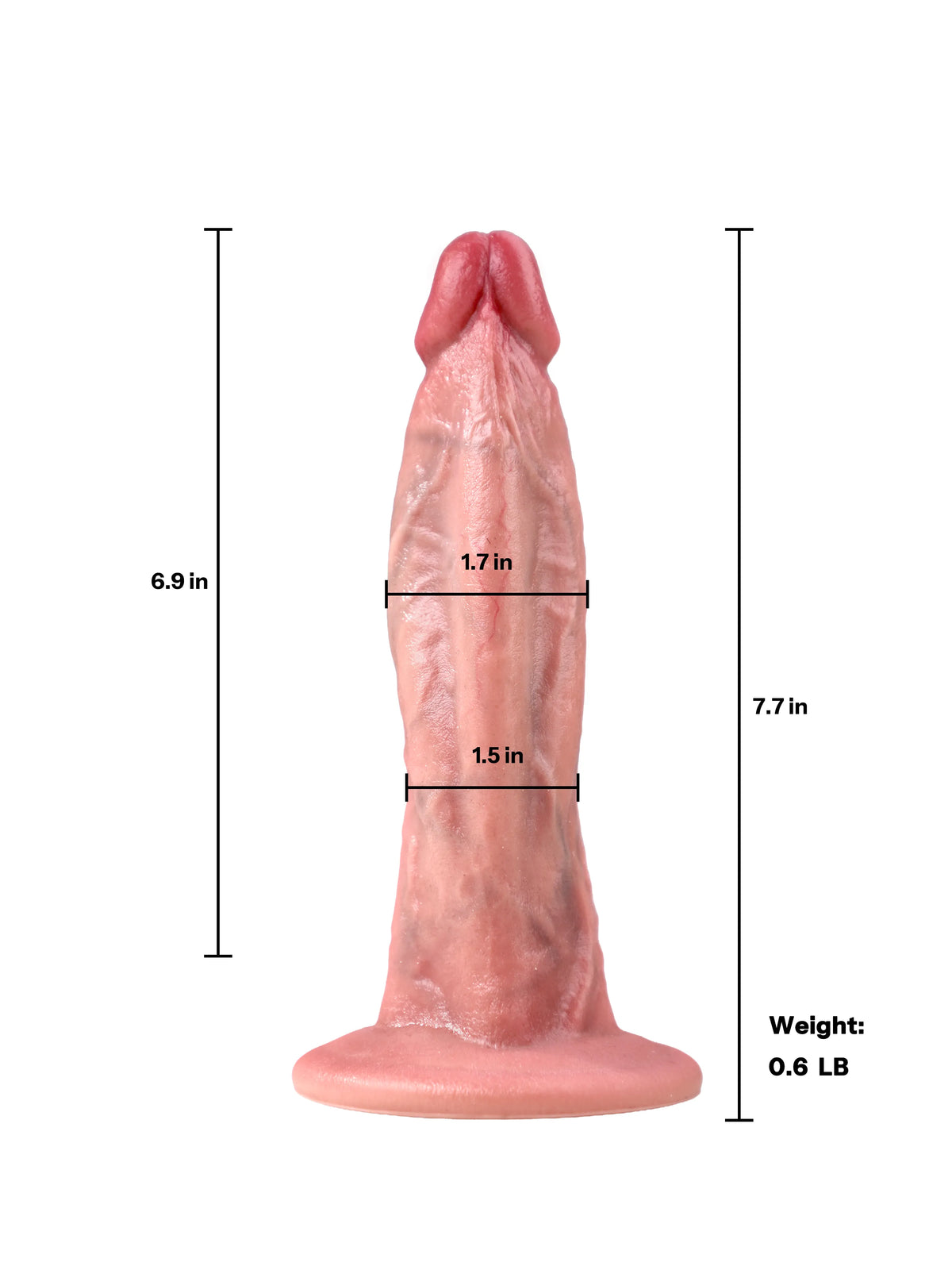 Don realistic dildo shown with product dimensions and weight information.