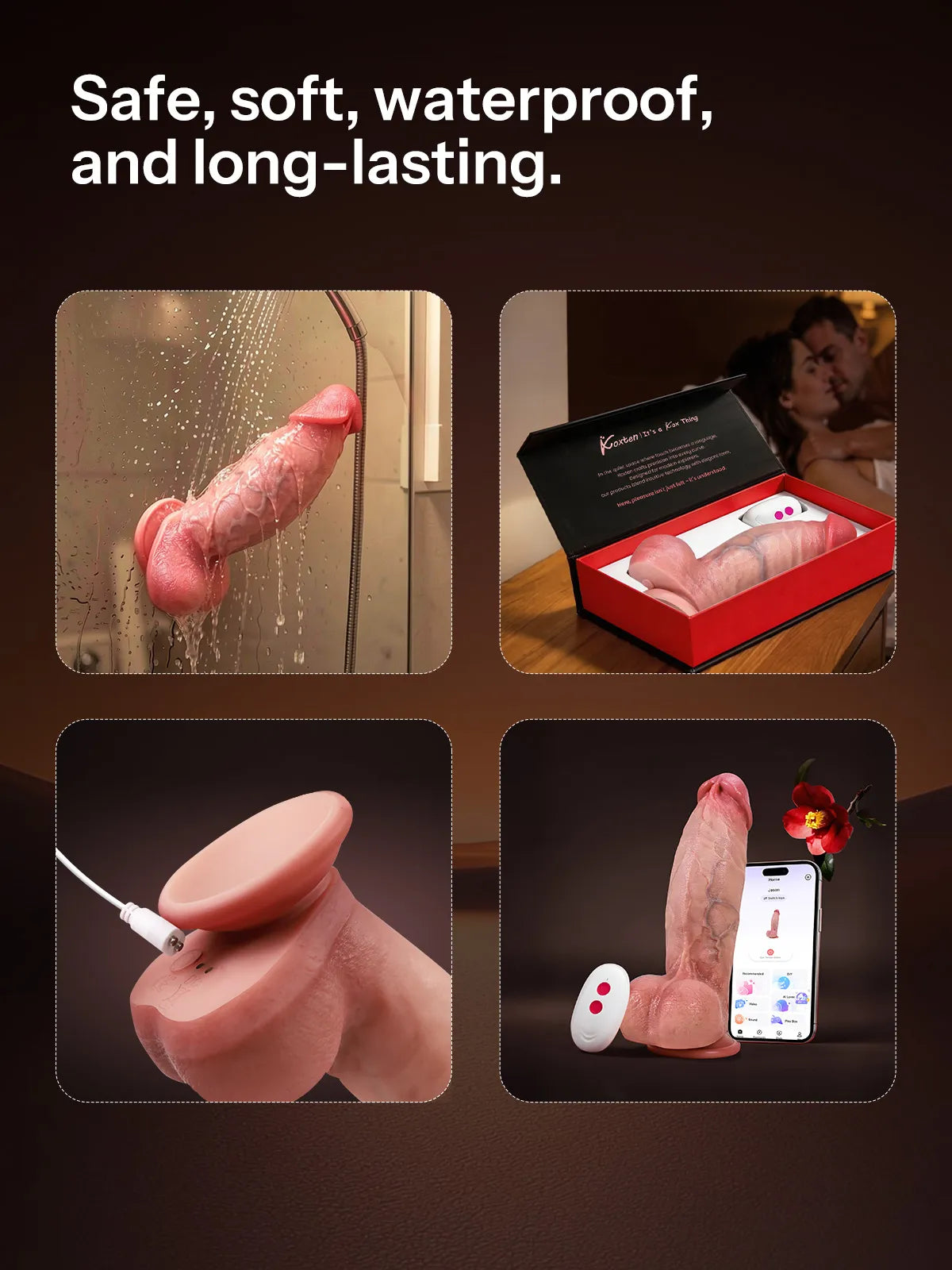 Goliath promotional graphic highlighting its safe, soft, waterproof, and long-lasting construction.