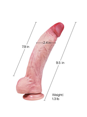 Orlando realistic dildo measuring 9.5 inches overall with 7.9 inches of insertable length.