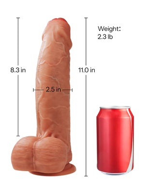 Soul-flesh realistic dildo measuring 11 inches overall, 8.3 inches insertable, 2.5 inches wide, and weighing 2.3 pounds.