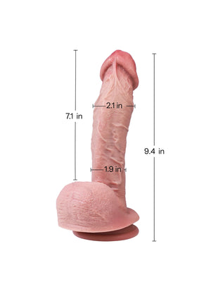 Viktor realistic dildo measuring 9.4 inches overall, with 7.1 inches of insertable length and a shaft width of 1.9 to 2.1 inches.